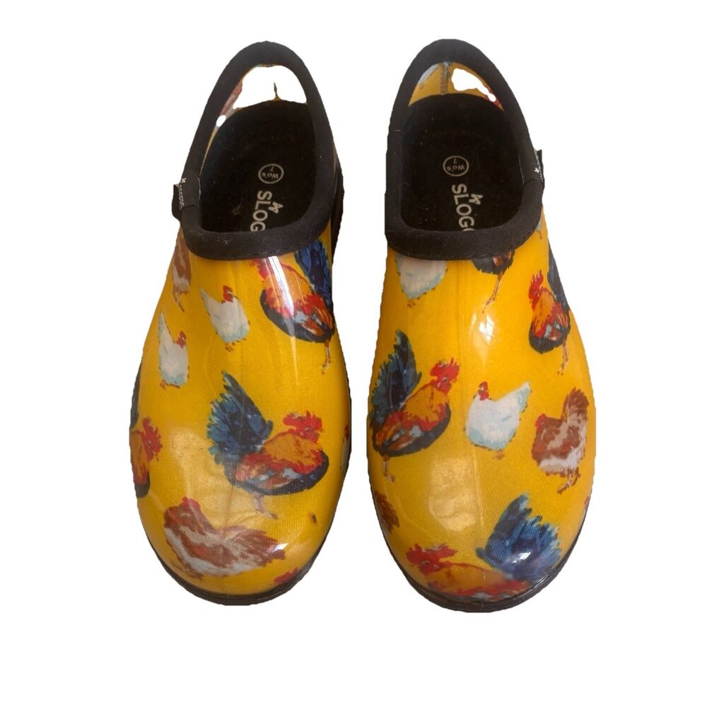 Sloggers Womens Size 7 Yellow Chicken Rooster Garden Clogs Shoes Waterproof Rain